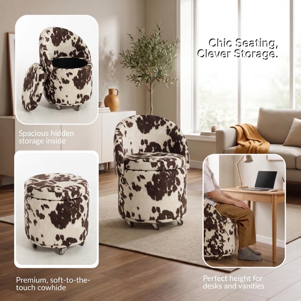 Storage Ottoman with Wheels, Cow Print