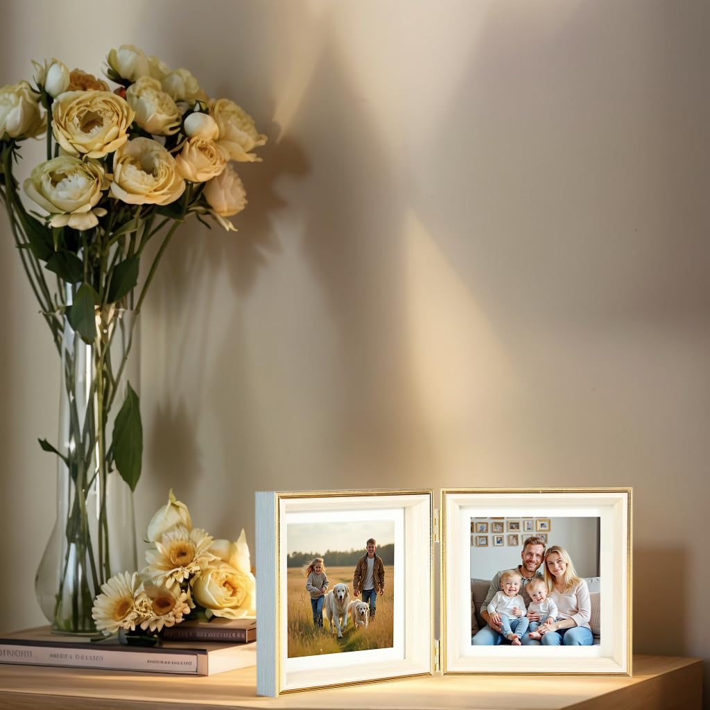 5x5 Double Hinged Picture Frame with Real Glass