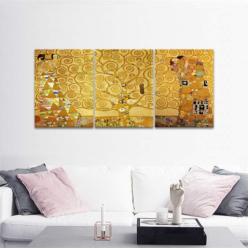 Gold Tree Pattern Wall Art, "The Tree of Life" by Gustav Klimt Famous Luxury Painting Art Print, Modern Elegant Home