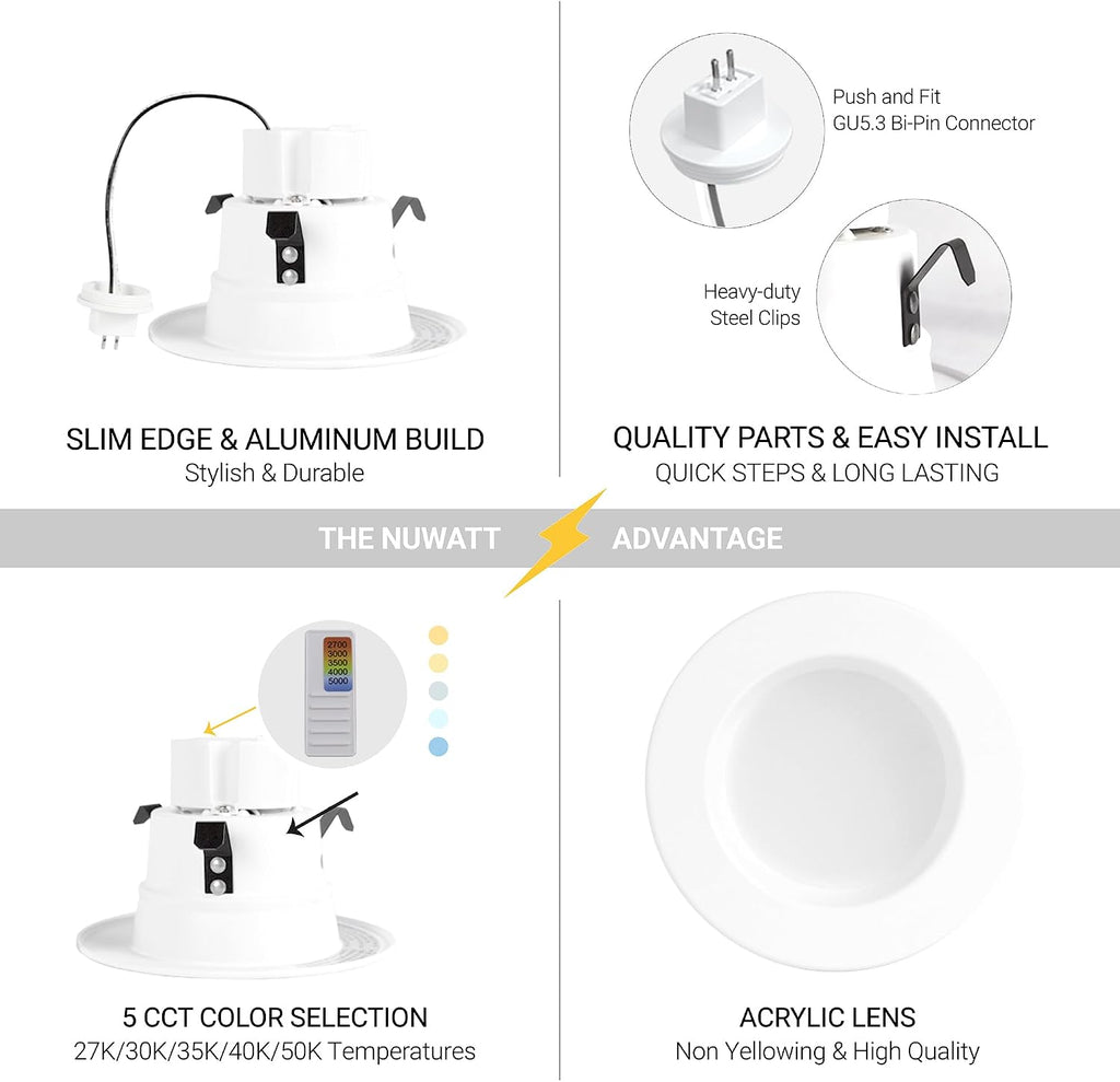 12 Pack 4 Inch Retrofit MR16 LED Recessed Lighting 2700K-5000K, ETL