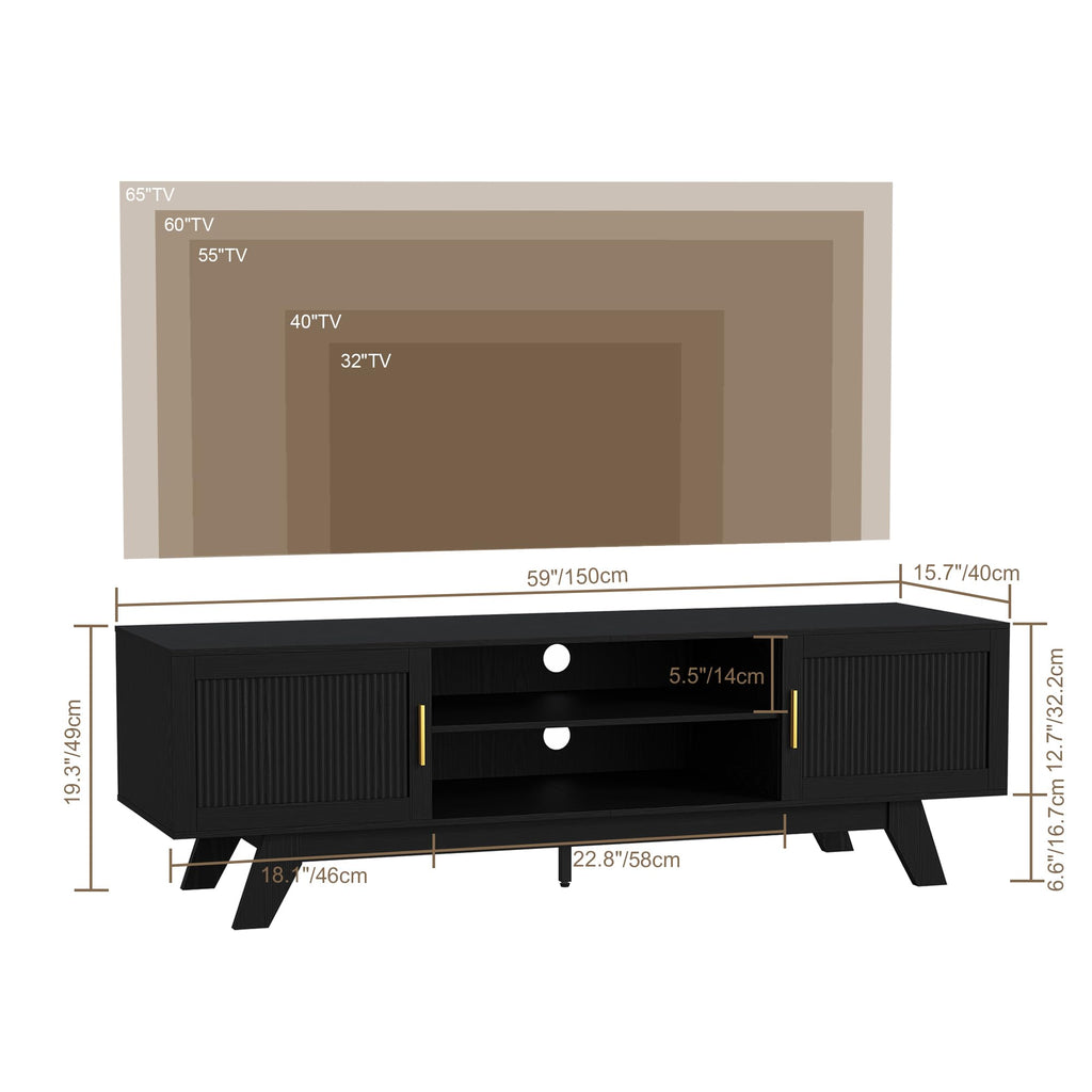59.5" Fluted TV Stands for 65 Inch TV, Mid Century Modern