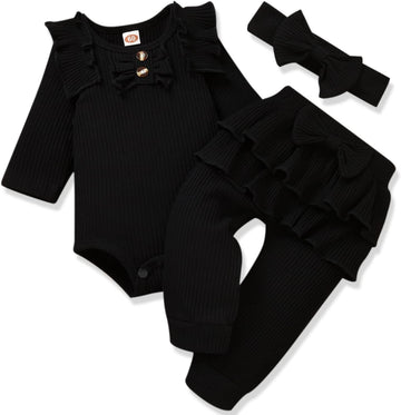 Infant Baby Girls Clothes Ribbed Bodysuit Pants Set Fall Winter Outfits