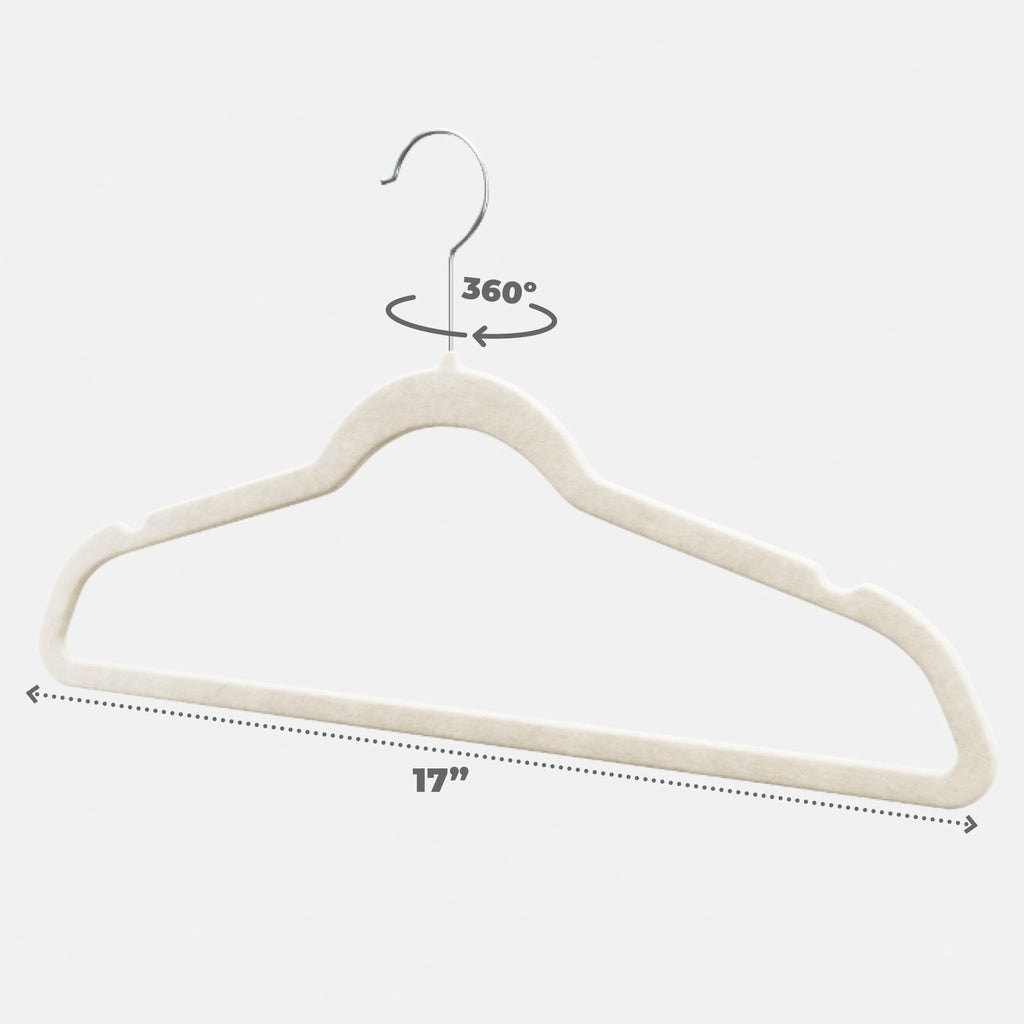 Premium Velvet Hangers 50 Pack - Ivory Slim Non-Slip Felt Hangers