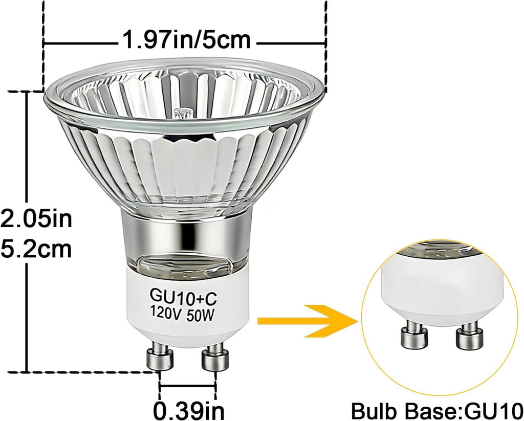 GU10 120V 50W Halogen Bulb Dimmable 2700K Warm White GU10+C 110-130V Bulb MR16 with Glass Cover for Candle Warmer