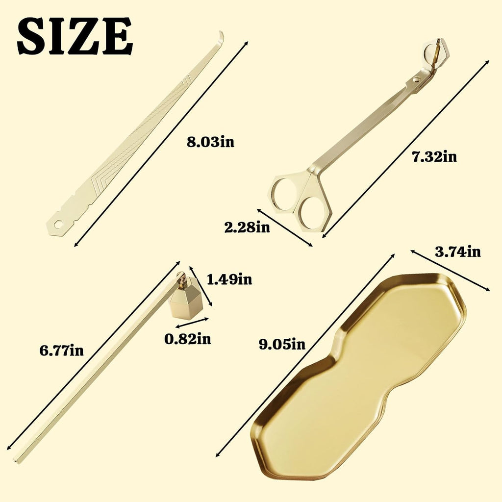 Premium 4 in 1 Candle Accessory Set - Candle Wick Trimmer, Snuffer, Wick Dipper and Tray, Care Kit for Candle Lover