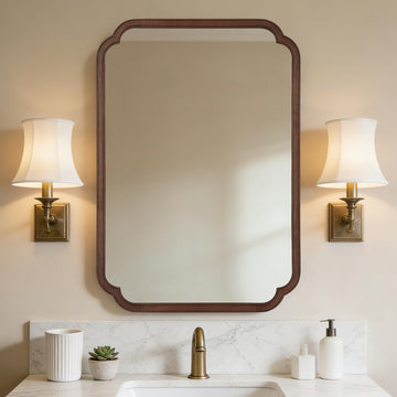 28" x 40" Wood Bathroom Mirror for Wall Mounted, Rustic Rounded Corner Vanity Mirror Home Decorative [28" x 40"