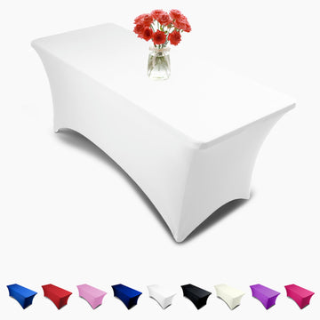Luxury Collection White 6ft Tablecloth Rectangular Spandex Linen - Table Cloth Fitted Cover for 6 Foot Folding Table