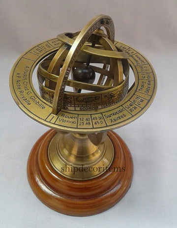 Antique brass collectible astrolabe armillary sphere tabletop decor zodiac gift