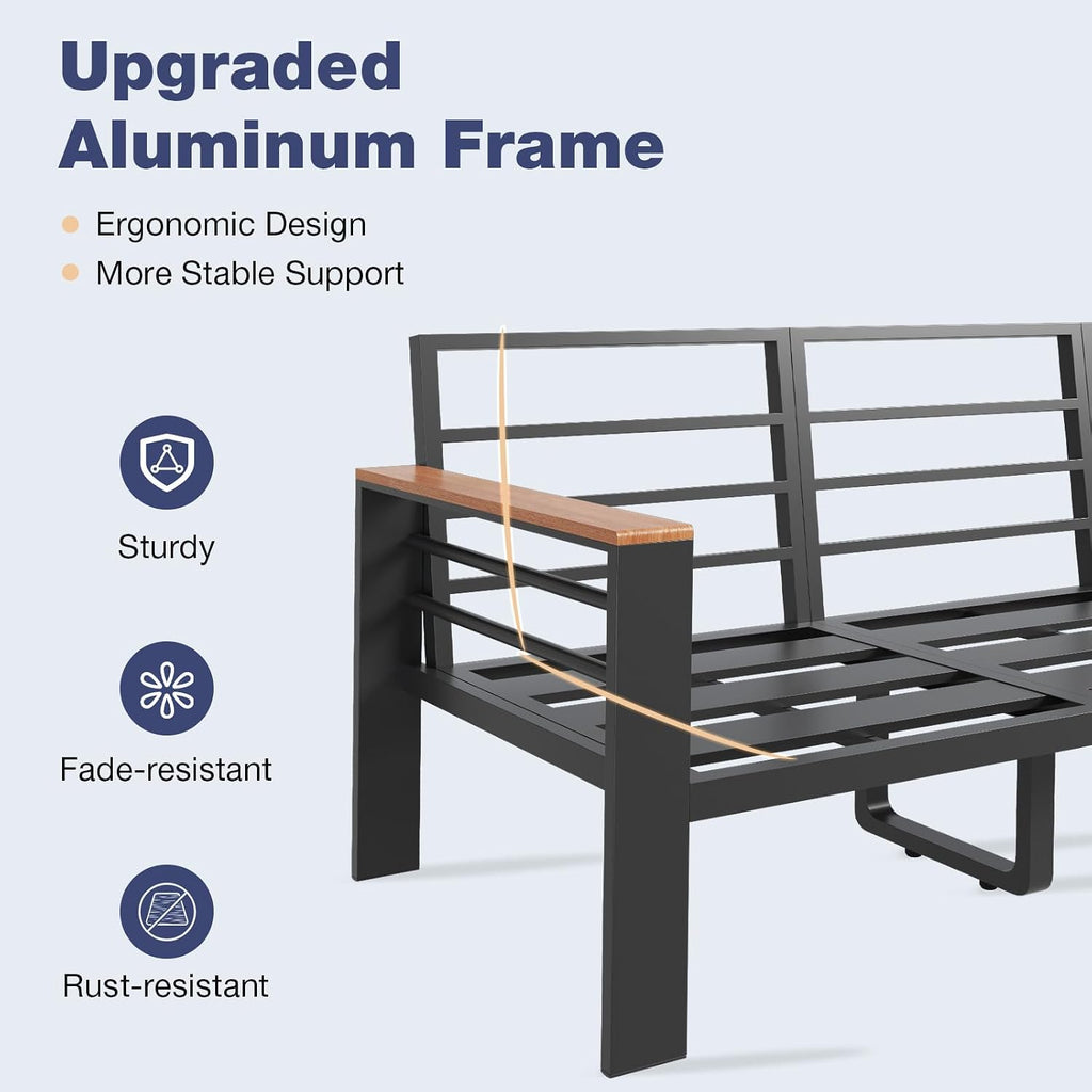 Aluminum Patio Furniture Set 7 Seats, Oversized Outdoor Sectional with Washable Thick Cushions, Coffee Table, Patio
