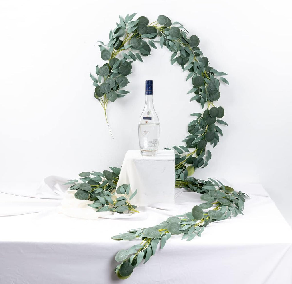 6.56FT Green Eucalyptus Garland for Decoration Table with Willow Leaves Greenery Garland Fake Hanging Plants - Set of 5