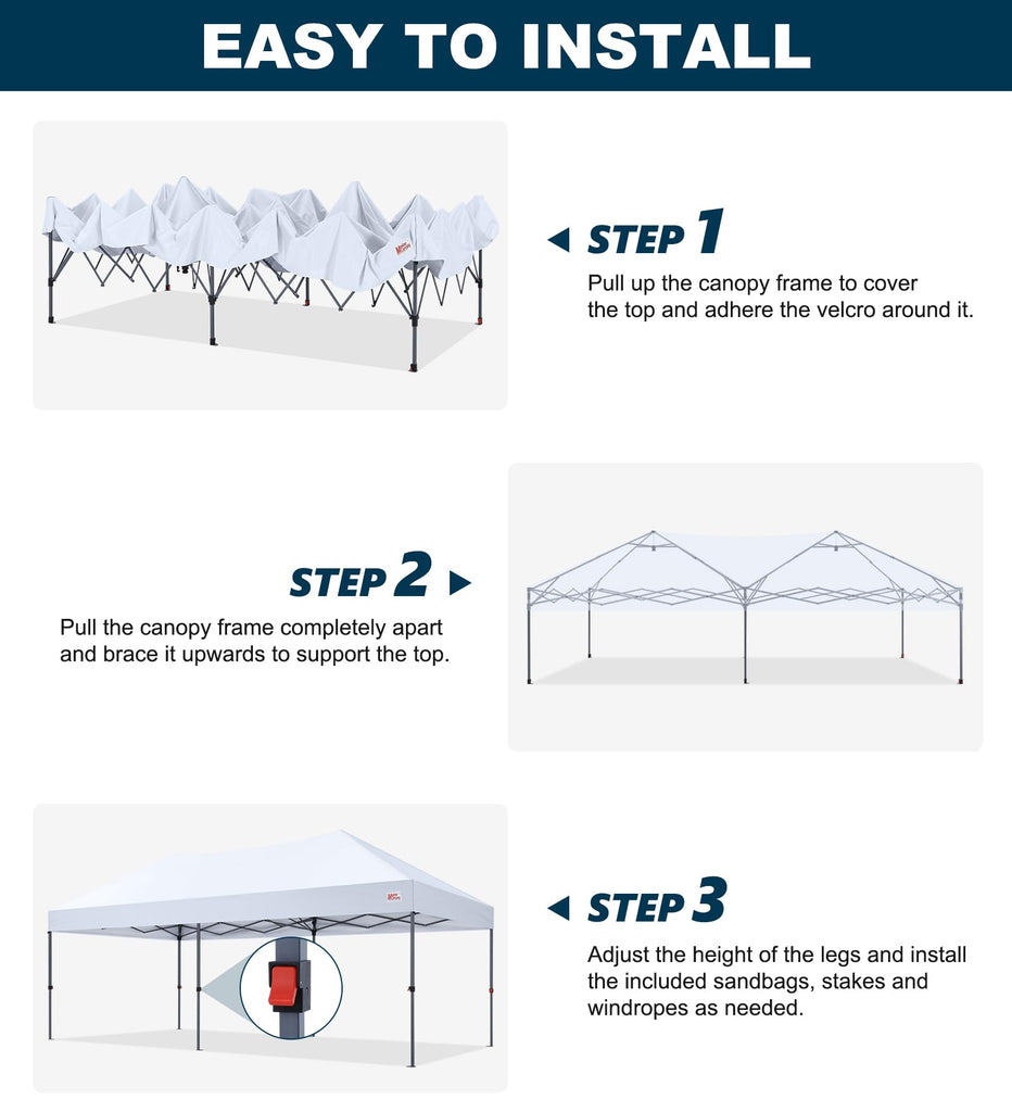 10x20 Durable Pop Up Canopy Tent with Roller Bag, White