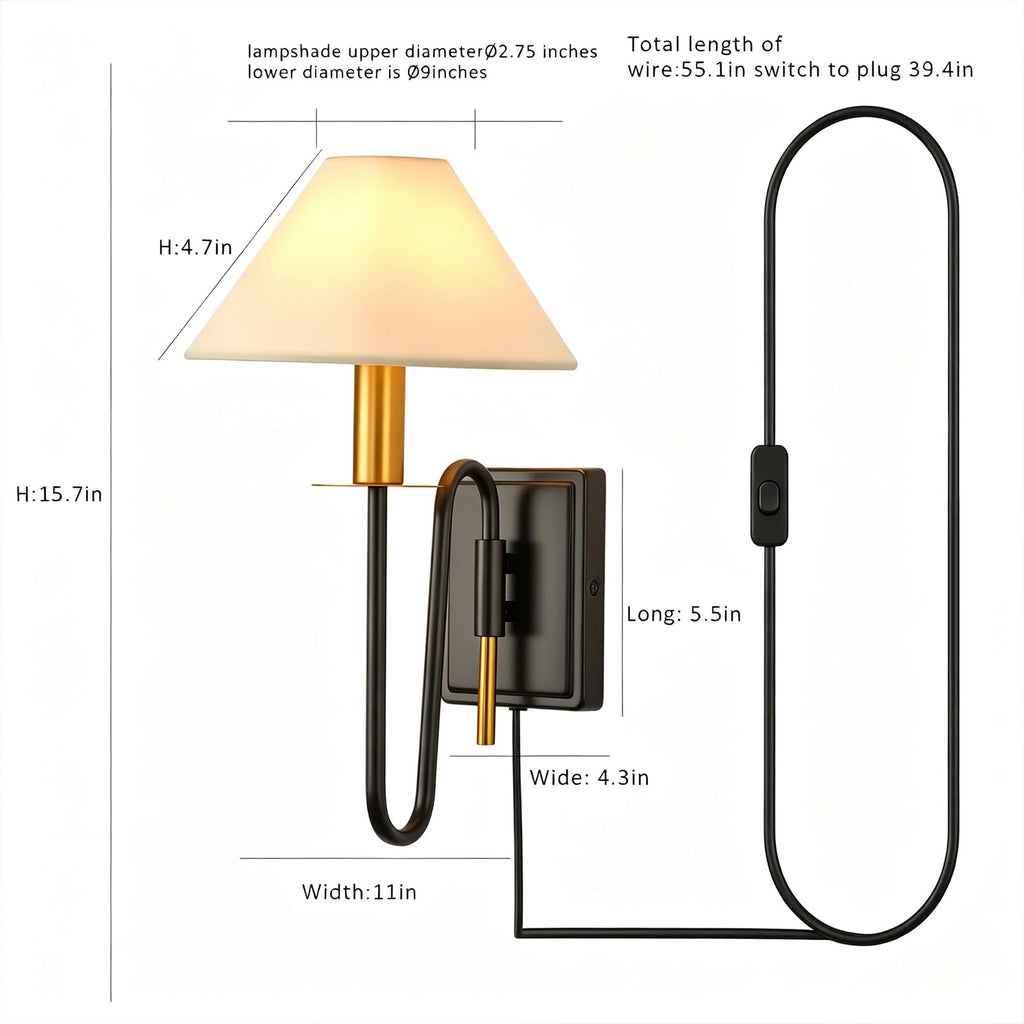 Plug in Wall Lamp,Plug-in or Hardwired Installation Wall Sconce with Beige Fabric Shade for Wall Painting,Modern