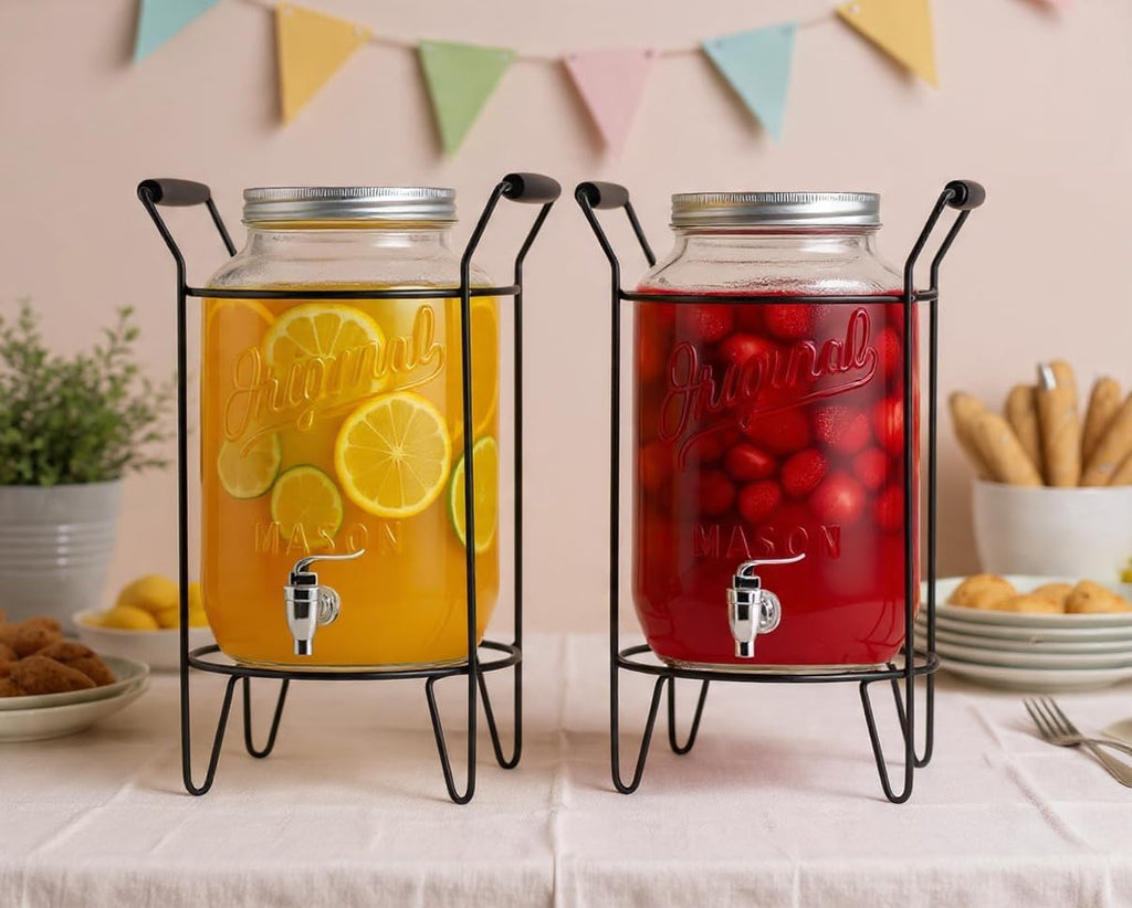GALLON Drink Dispensers for Parties, Drink Dispensers for Parties, Original Mason Beverage Dispensers - Set of 2