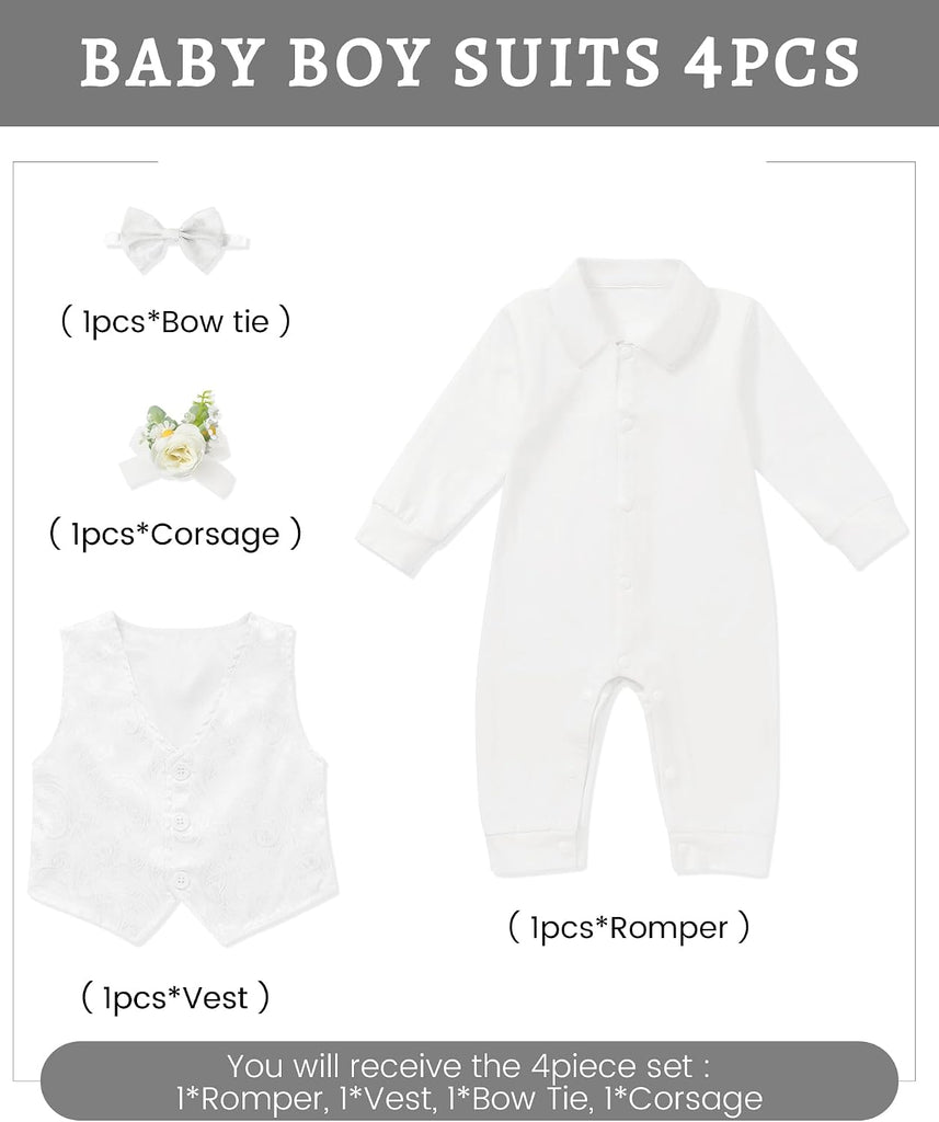 Baby Boy Suit Gentleman Clothes Wedding Outfits Formal Jumpsuit Long Sleeve Romper+Vest