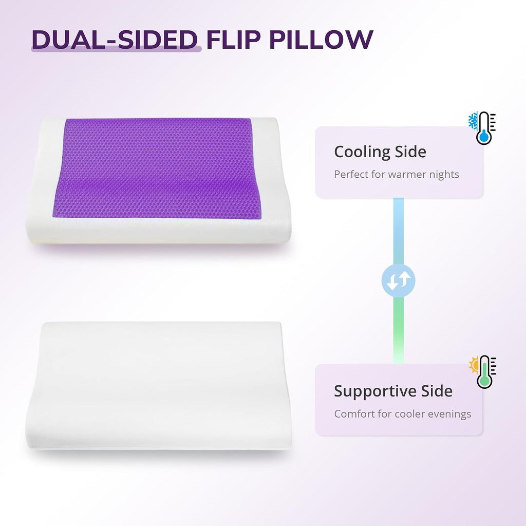 Cooling Gel Memory Foam Pillow, Contour Neck Support, Reversible | Ergonomic Pillow, Removable Washable Cover, For