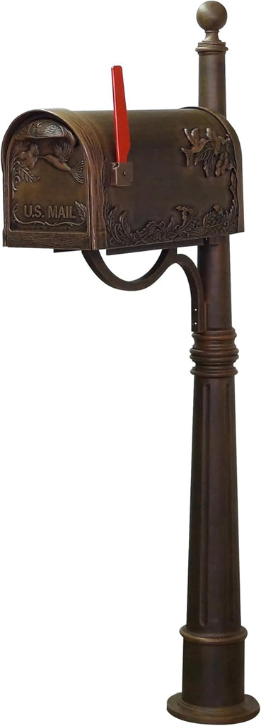 Hummingbird Curbside Mailbox with Ashland Post - Copper Mailbox with Aluminum Post