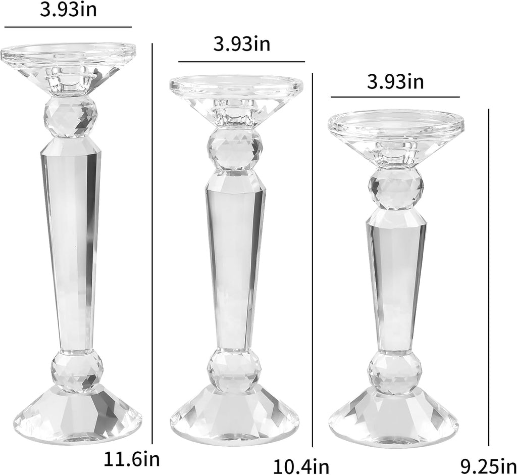 Crystal Candle Stick Holders Set of 3, Clear Crystal Taper/Pillar Candles Holder Table Centerpieces for Party and