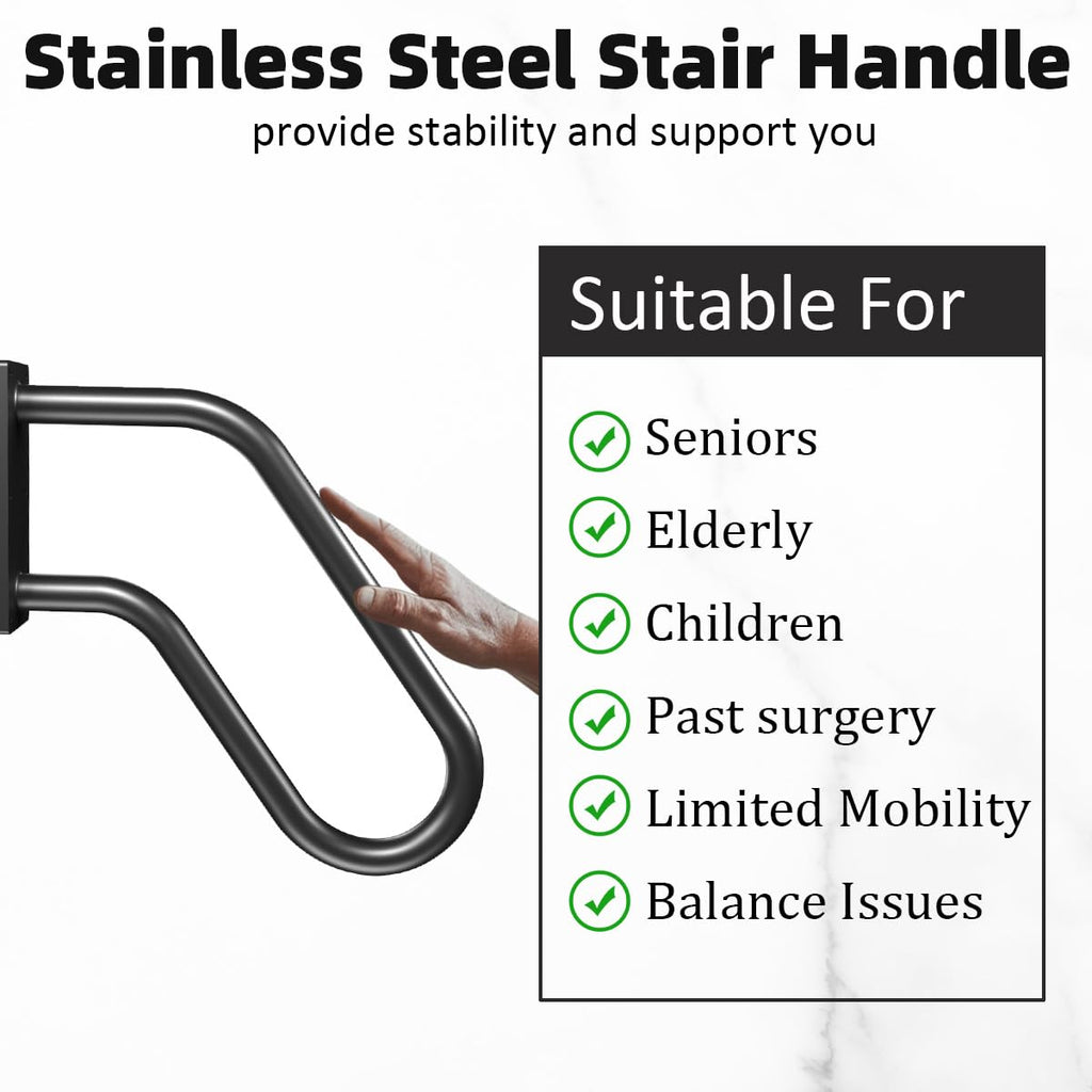 Handrails Wall Mount Stair Safety Handle Non-Slip Step Metal U-Shape Grab Yard Mounted Garage Porch Garden Hand