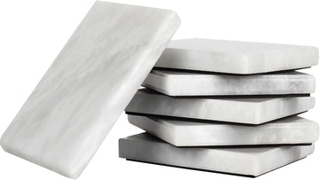 Square Marble Coasters - White Drink Coasters - Set of 6
