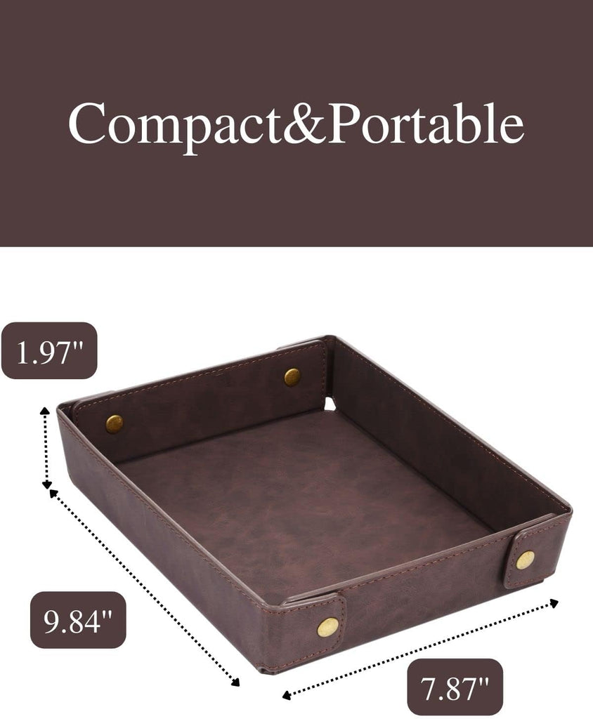 Faux Leather Valet Tray Organizer for Men - Catch-All Tray for Entryway Table Key, Wallet, Watch, Coin Change, Phone