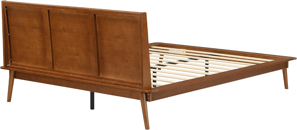 Queen Size Bamboo Platform Bed Frame with Headboard, Walnut Brown