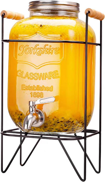 1 Gallon Drink Dispenser With Stand Leak Proof Stainless Steel Faucet Wide Mouth Mason Jar Style Glass Drink
