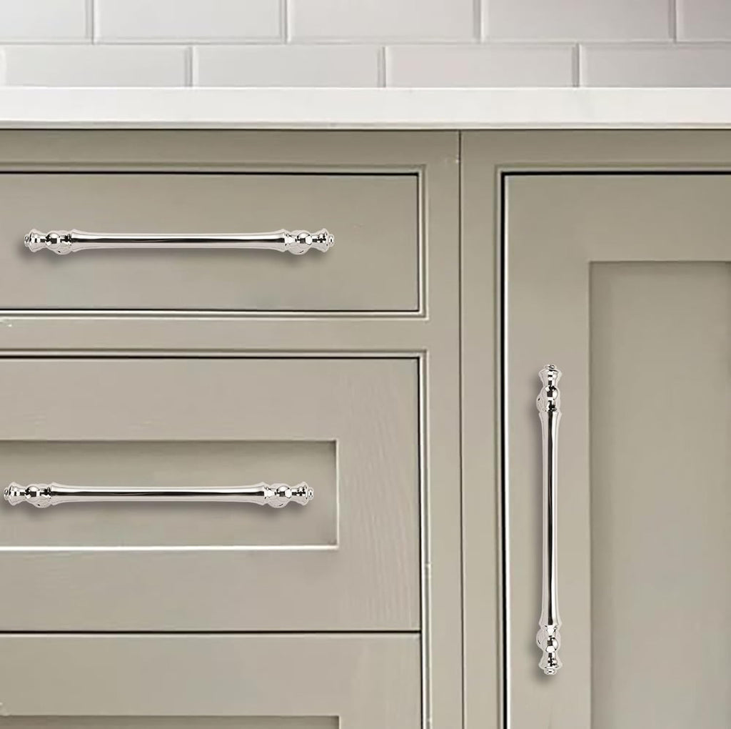 10 Pack 5 Inch(128mm) Polished Nickel Cabinet Pulls: Classic Zinc Alloy, Silver, 5" Hole Center, Ambidextrous, Easy