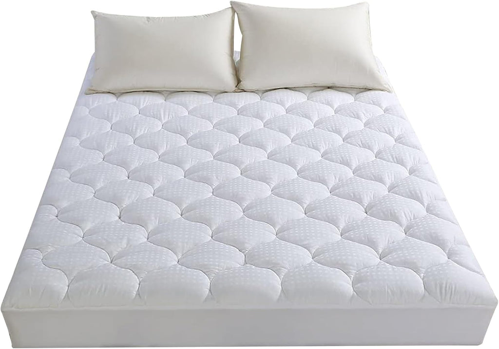 Cotton King Mattress Pad Fitted Quilted Mattress Cover Pillow Top Mattress Topper Cooling Soft Breathable Mattress