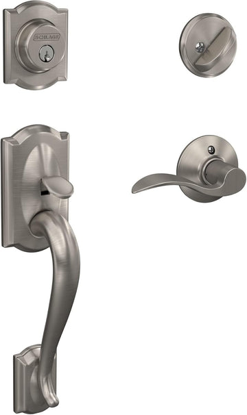 F60 V CAM 619 ACC Camelot Front Entry Handleset with Accent Lever, Deadbolt Keyed 1 Side, Satin Nickel - Door Handleset