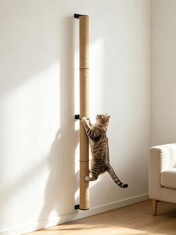 65" Wall Mounted Cat Scratching Post, Adjustable Jute Cat Wall Scratcher