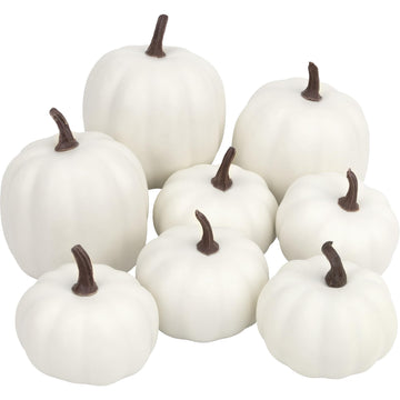 Pumpkin Decor - White Artificial Pumpkins - 8 PCS Foam Pumpkin Set