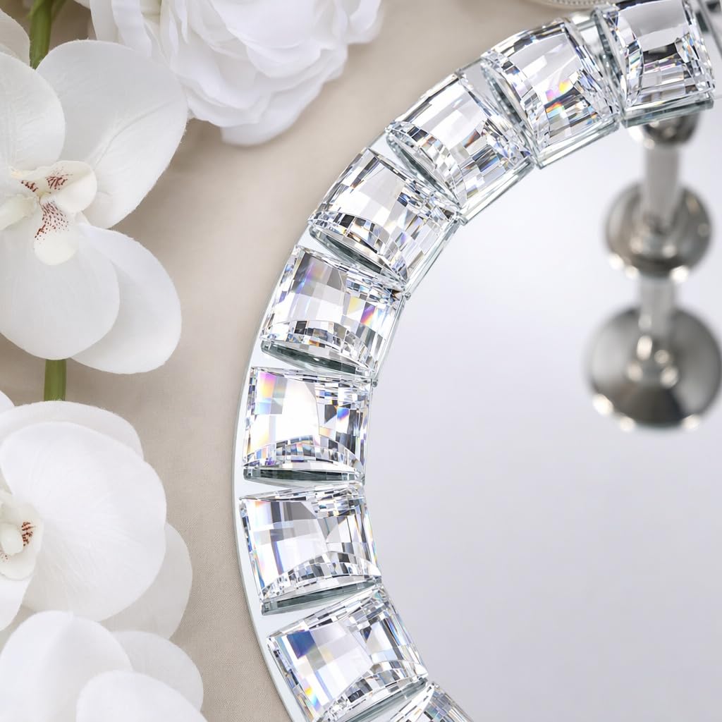 Silver Glass Charger Plates, Set of 4-13 Inch Round Mirror Chargers with Glass Mosaic Rim for Wedding Party Table