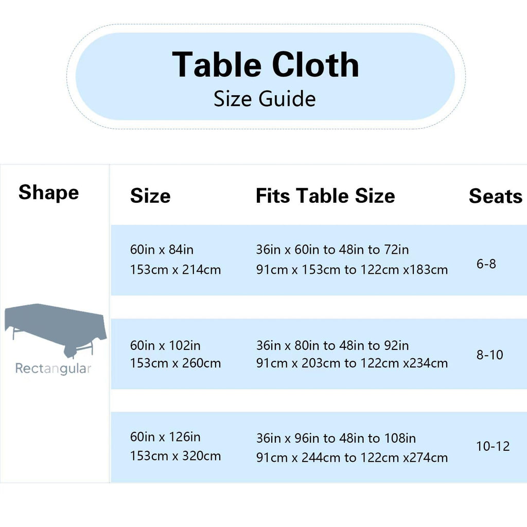 10 Pack Table 60 x 102 Inch Tablecloths for 6 Foot Rectangle Tables. Stain and Winkle Resistant Polyester Washable