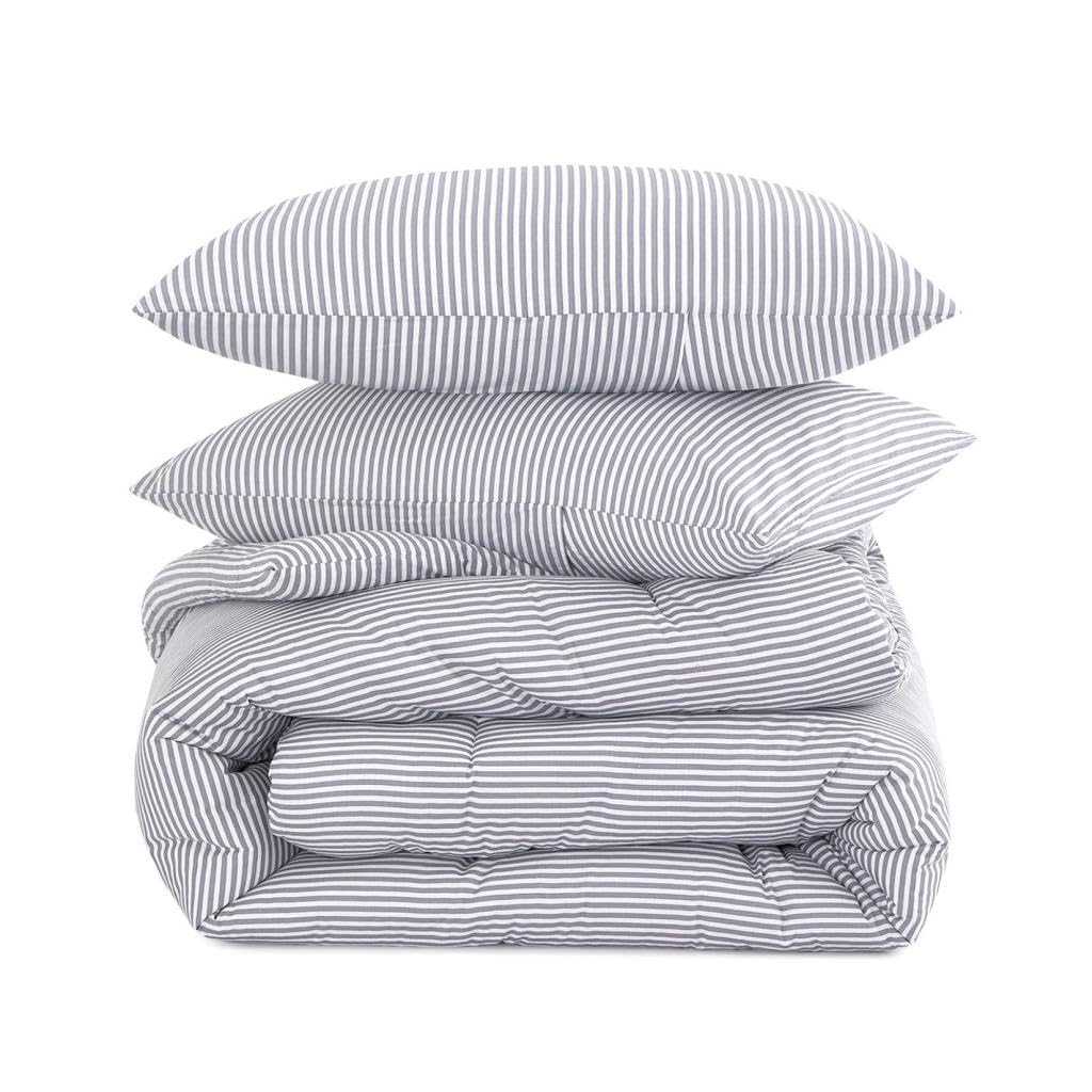 Striped Cotton Comforter Set, Gray