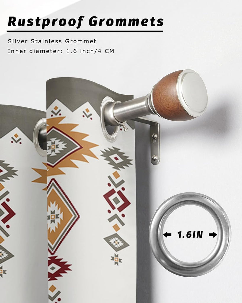 Outdoor Curtains Waterproof, Vintage Southwest Gray Boho Geometric Tribal Style Grommet Weatherproof Privacy Outsides