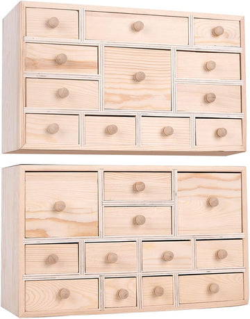 Set of 2 Wooden Countdown to Christmas Advent Calendar,Craft Storage Organizer with 24 Drawers,DIY Unfinished