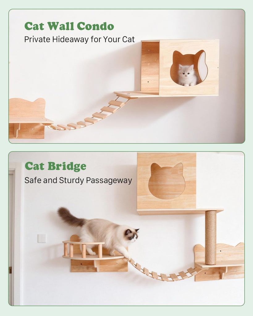 18 in 1 Solid Wood Cat Wall Shelves for Large Spaces & Multi-Cat Homes