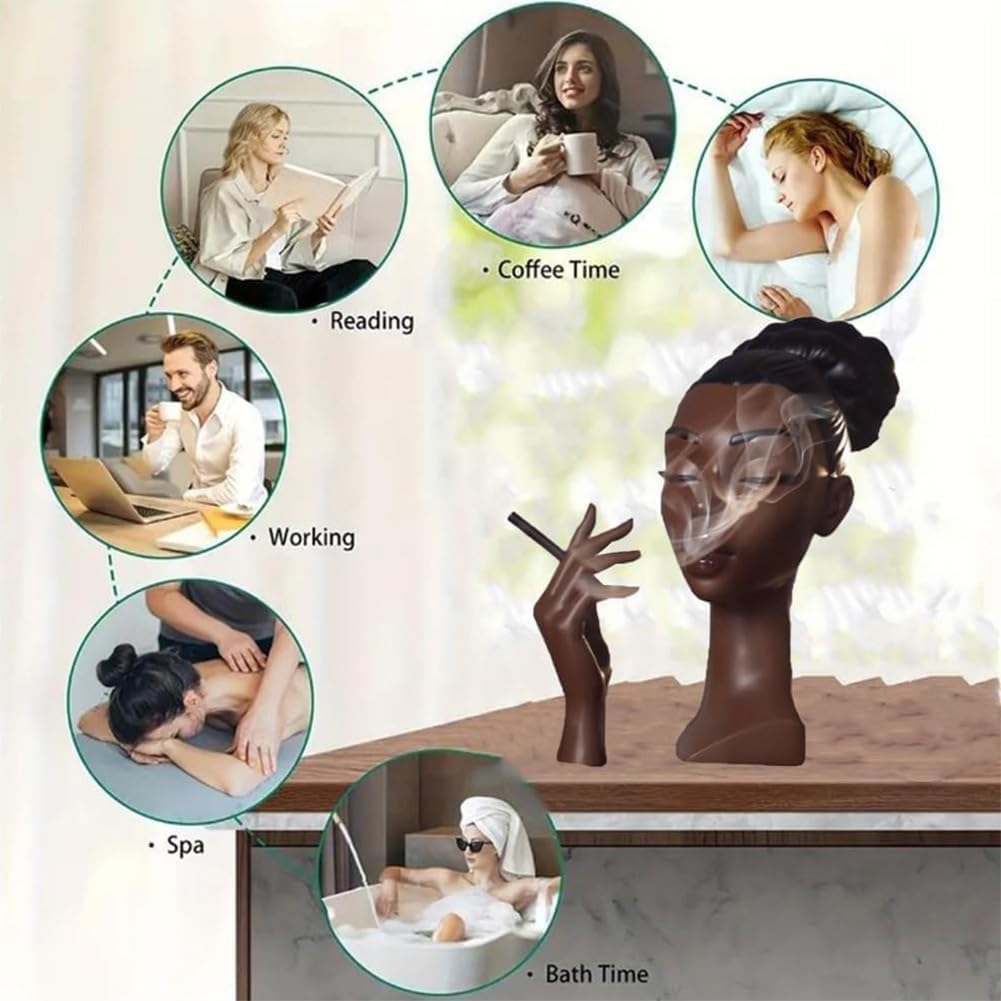 Incense Holder,Black Woman Smoking Head Incense Burner, Sophisticated and Elegant Headscents-Head Incense Burner,Desk