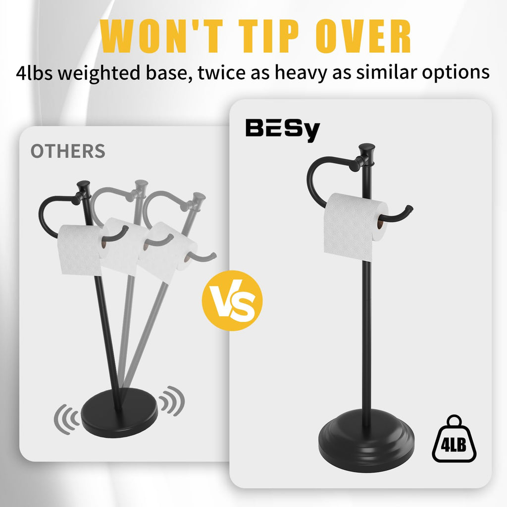 Toilet Paper Holder Floor Stand, Bathroom Freestanding Black