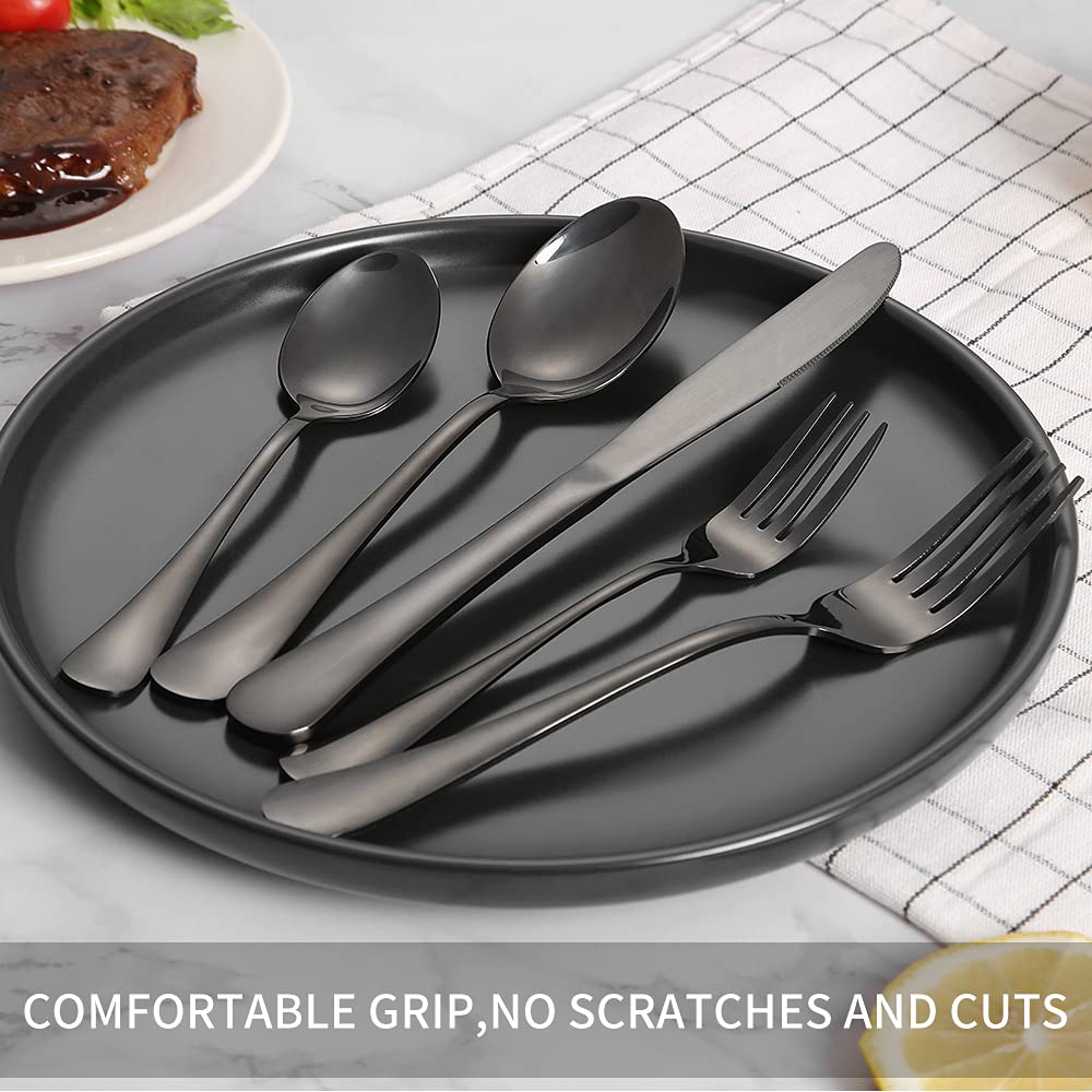 Black Silverware Set, 40 Piece for 8, Stainless Steel