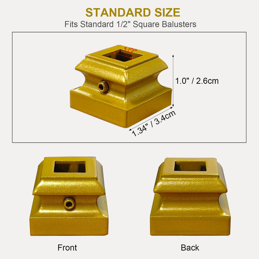 20 Pack Glossy Gold Iron Baluster Flat Shoes, Stair Shoe with Screw for 1/2" Square Balusters, Upgrade and Decorate