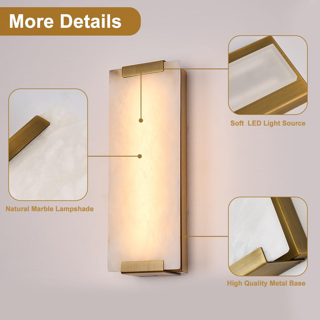 14.2in Alabaster Wall Sconces, Large Natural Marble Wall Sconces Set of Two, LED Modern Wall Lamp, Stairs, Living
