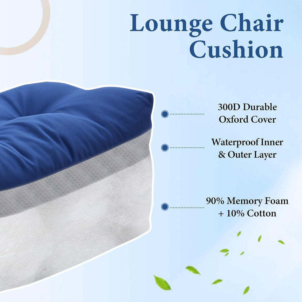 Outdoor Chaise Lounge Chair Cushion, 76"x22"x4.7", Dark Blue | Waterproof Memory Foam Thickened Pool Lounge Chair