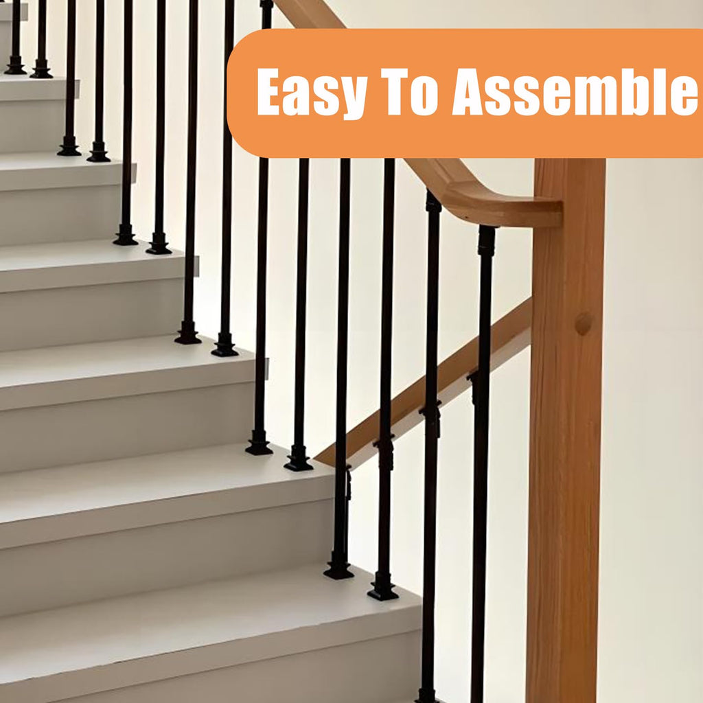 15 Pcs Wrought Iron Balusters, 1/2" x 44" Straight Hollow Iron Baluster for Staircase Remodel, Matte Black Metal