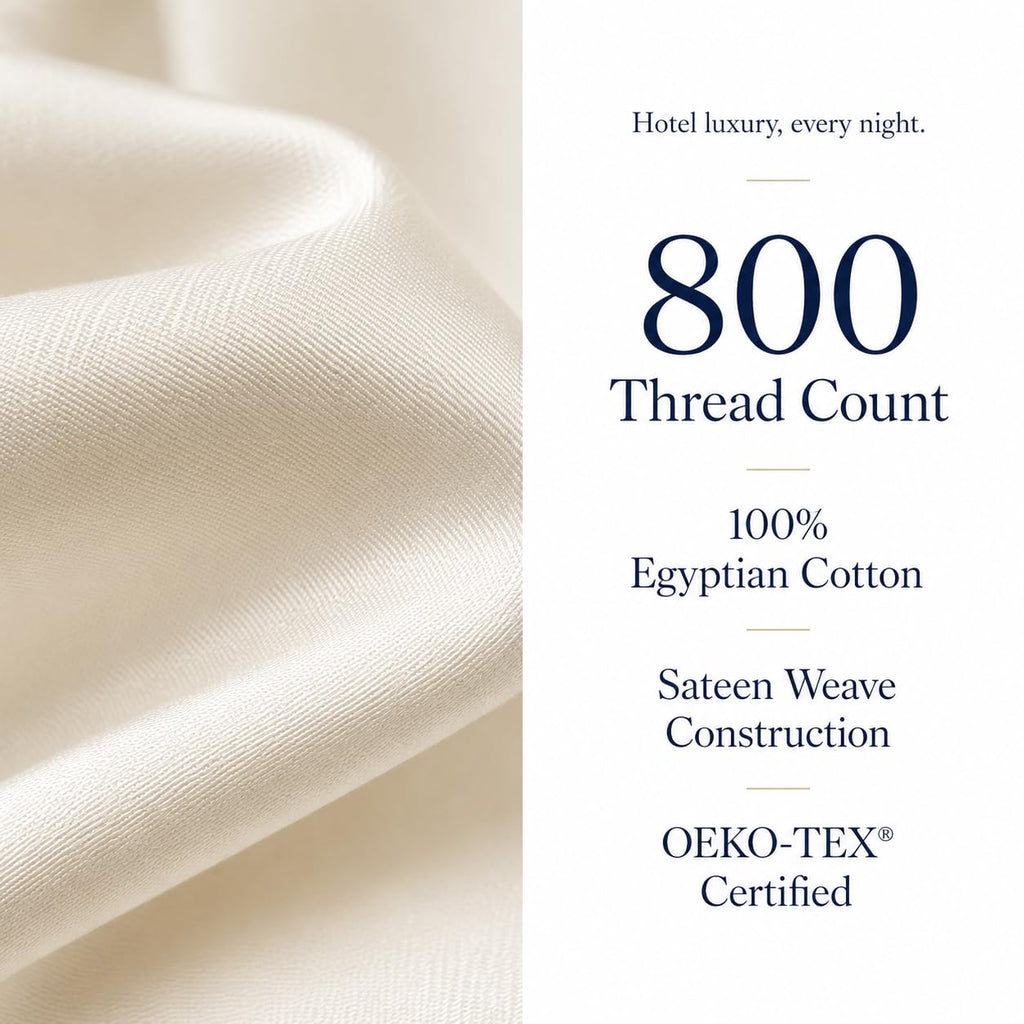 Queen Sheets - 800 Thread Count 4 PC Egyptian Cotton Luxury Bedding - Ivory