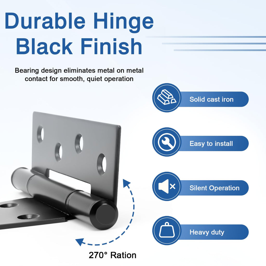 4 Inch T-Strap Gate Hinges, Heavy Duty Black Barn Door Hinges, 4 Pack