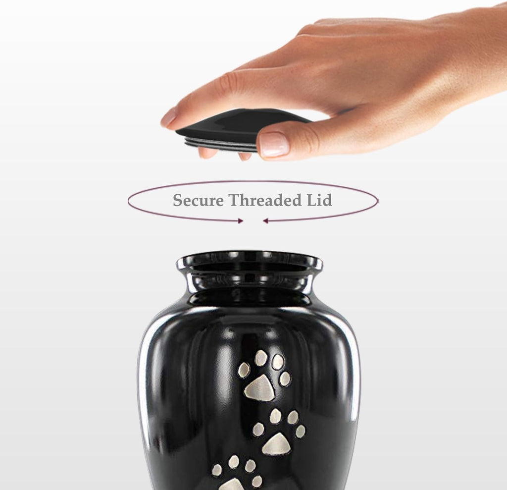 Pet Urn for Dogs and Cats Ashes, Paws Print Grey Cremation Urns for Pets - Black, Small Up to 17lb