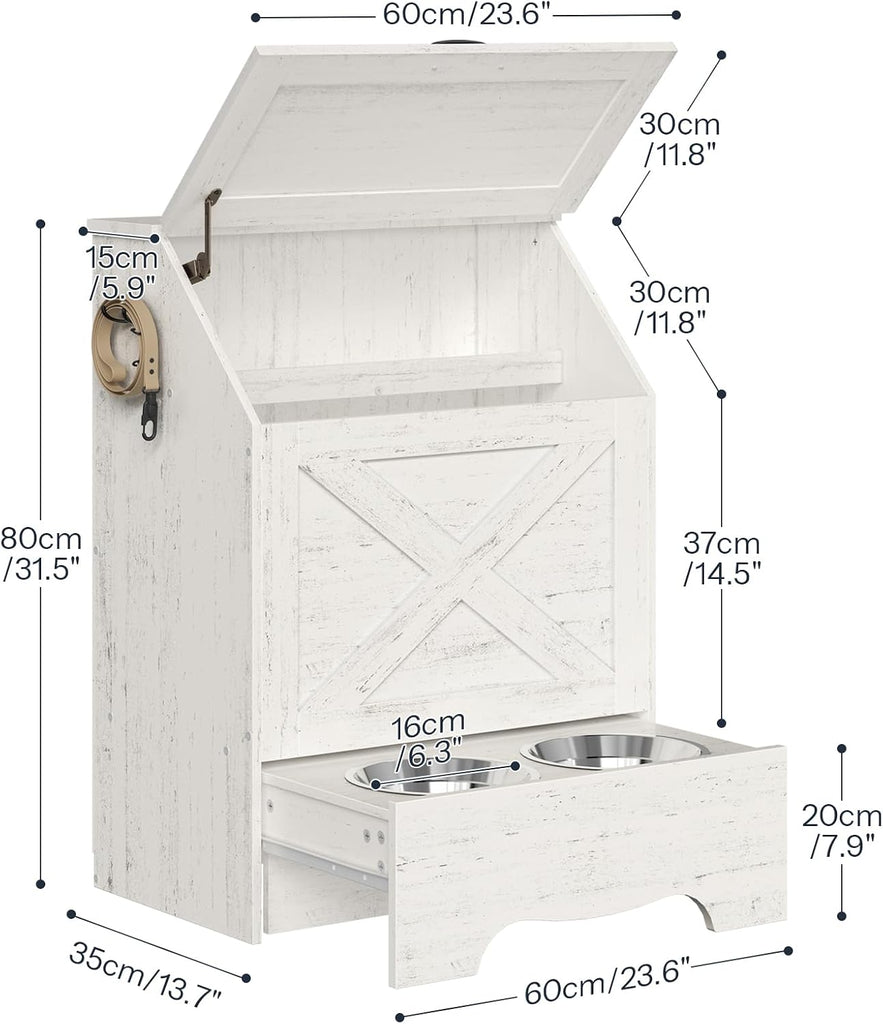 Dog Feeding Station with Sliding Drawer and 2 Hidden Bowls, Pet Feeding Station with Flip-Up Door, Dog Food Storage