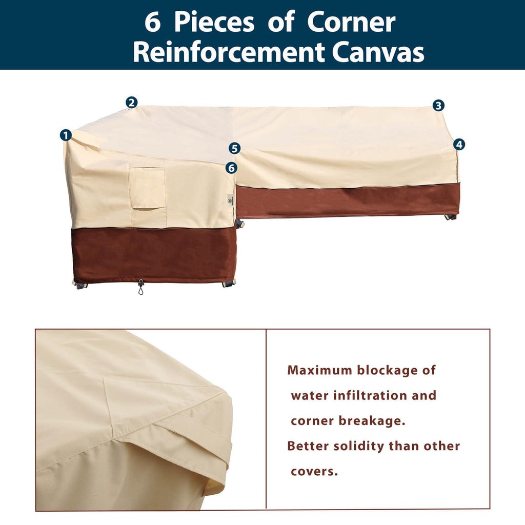 Outdoor Sectional Cover V-Shaped Garden Patio Furniture Covers Waterproof Rip-Stop Anti-UV 600D Outdoor Couch Sofa