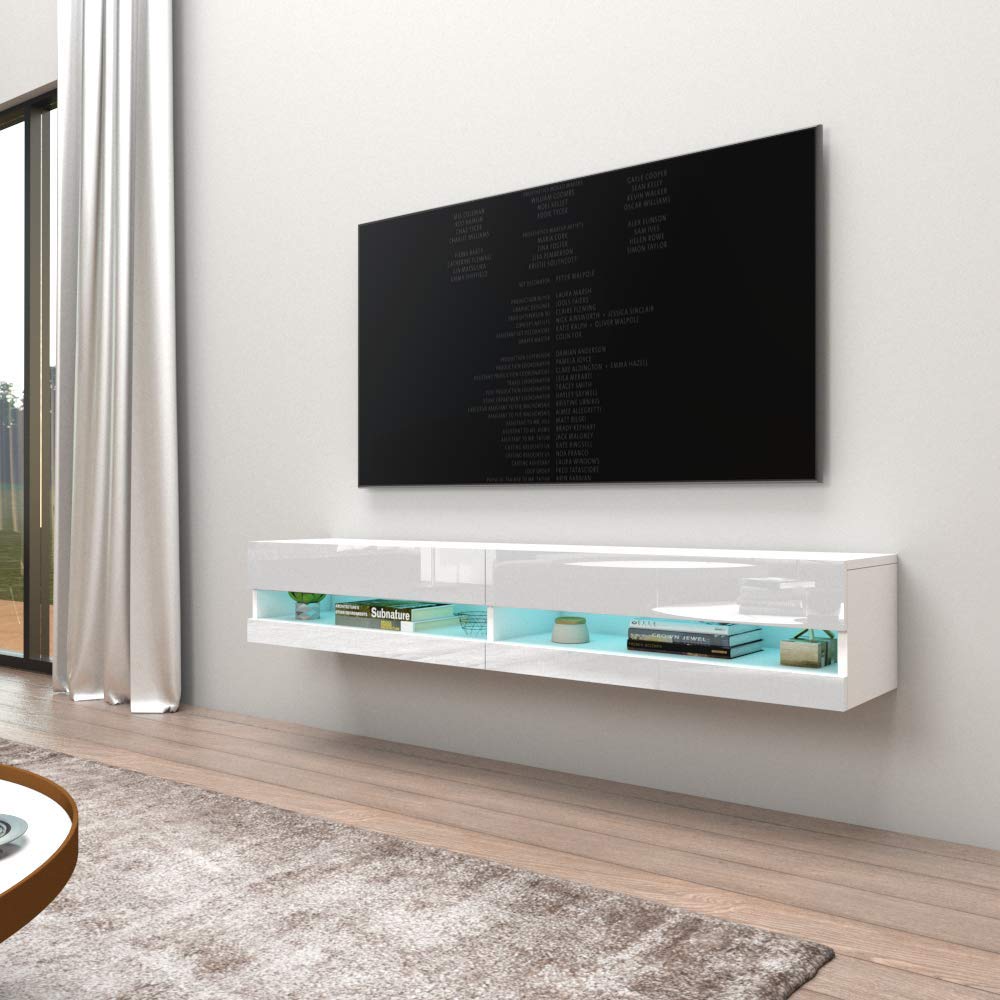 Vigo New 180 Modern High Gloss - LED Lights - Engineered Wood, 70.9 x 15.7 x 19.7 inches - White
